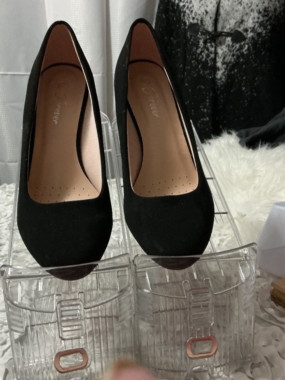 Women’s black suede wedges